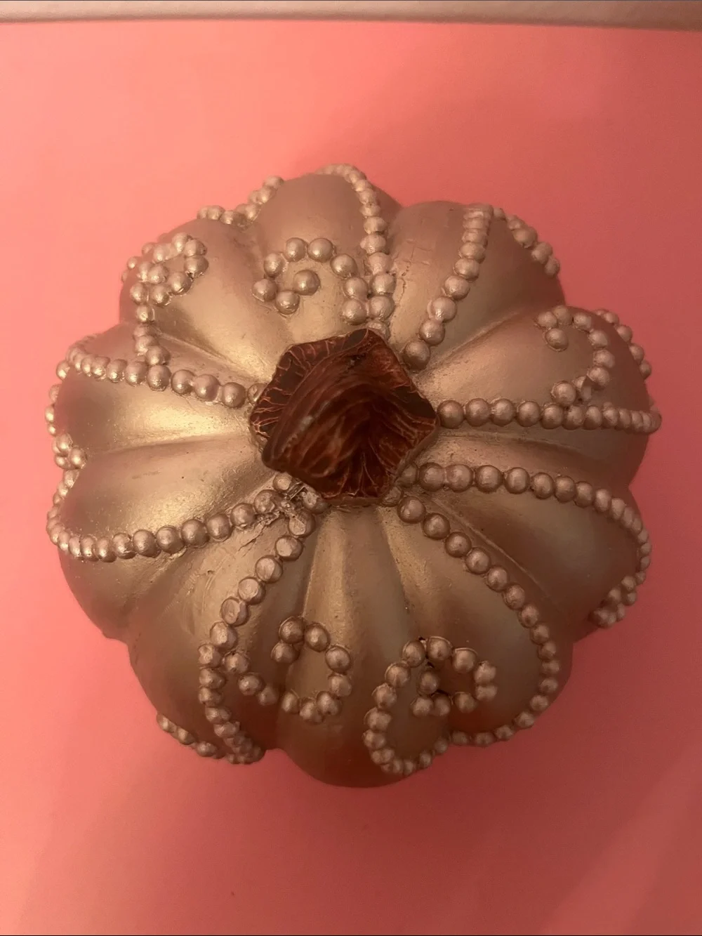 Metallic Rose Gold Beaded Pumpkin Holiday Accent